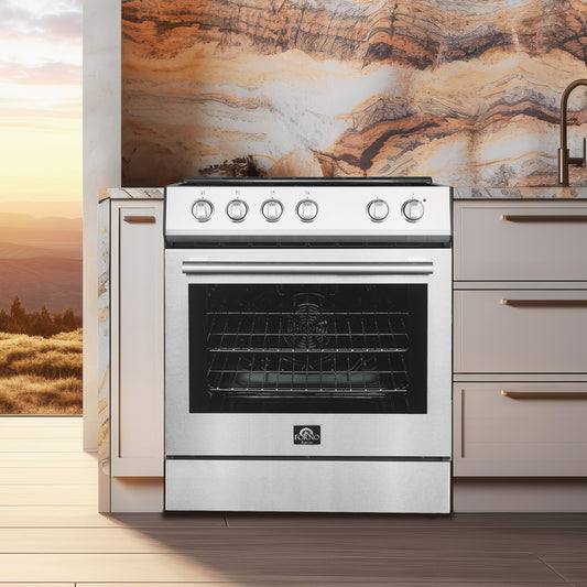FORNO Premium 2-Piece Kitchen Bundle - Leonardo Espresso 30" Stainless Steel Range, 31" Stainless Steel Refrigerator - FBDL-003-01CA