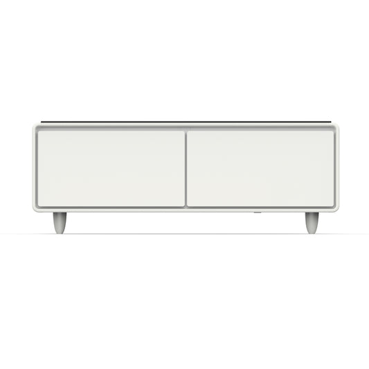 Forno Evoluto Tavolo 51-Inch White Smart Coffee Table – Dual Refrigerator Drawers, Bluetooth 5.0 Audio, Wireless Charging & RGB Ambient Light
