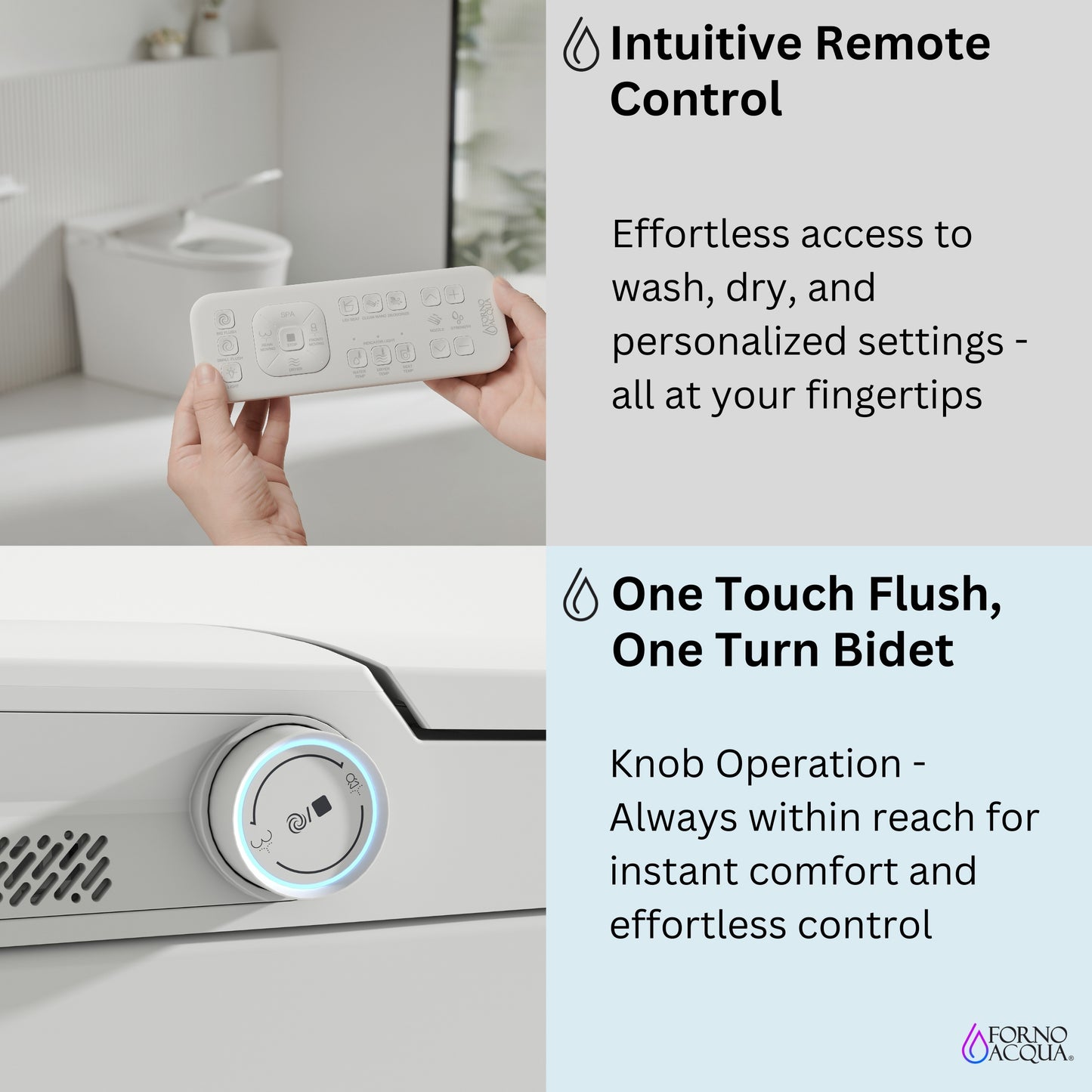 FORNO ACQUA Luxurious Super Smart Toilet. Includes Bidet, Heated Seat, Auto Flush, Auto Lid, Powerful Flush, Ideal for master bathrooms.