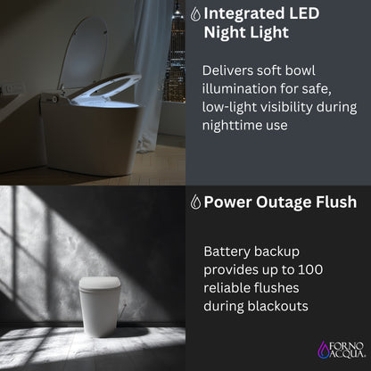 FORNO ACQUA Luxurious Super Smart Toilet. Includes Bidet, Heated Seat, Auto Flush, Auto Lid, Powerful Flush, Ideal for master bathrooms.