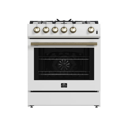 Forno Leonardo Espresso 30-Inch White Gas Range, 5 Burners, 39,500 BTU, 5 cu.ft Convection Oven