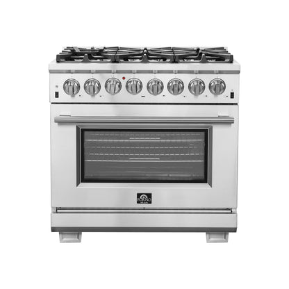 Forno Capriasca 36-Inch Freestanding Dual Fuel Range, 6 Burners, True Convection Oven