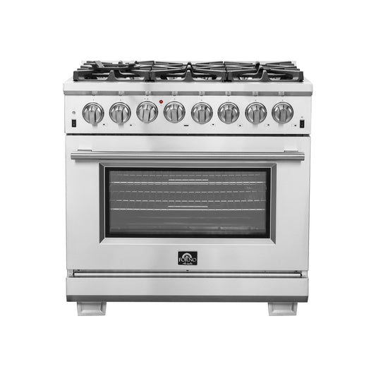 Forno Capriasca 36-Inch Freestanding Dual Fuel Range, 6 Burners, True Convection Oven