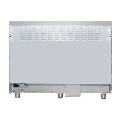 Massimo 48 Inch Dual Fuel Range in White with Air Fryer Basket, True Convection Oven, Matte Cast Iron Grates, and Antique Brass Handles