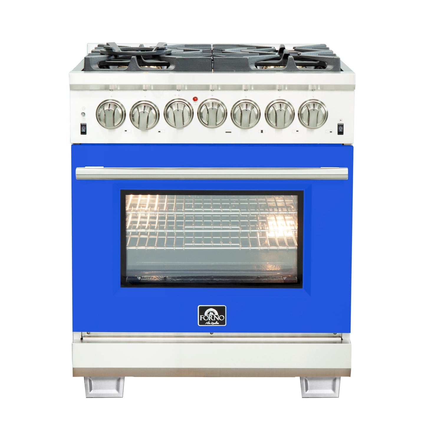 Forno Capriasca 30-Inch Freestanding Dual Fuel Range, 4 Burners, True Convection Oven, Blue Door