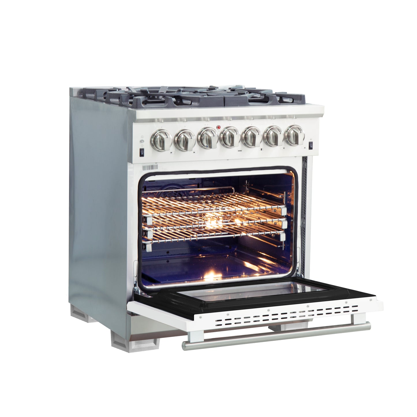 Forno Capriasca 30-Inch Freestanding Dual Fuel Range, 4 Burners, True Convection Oven, White Door