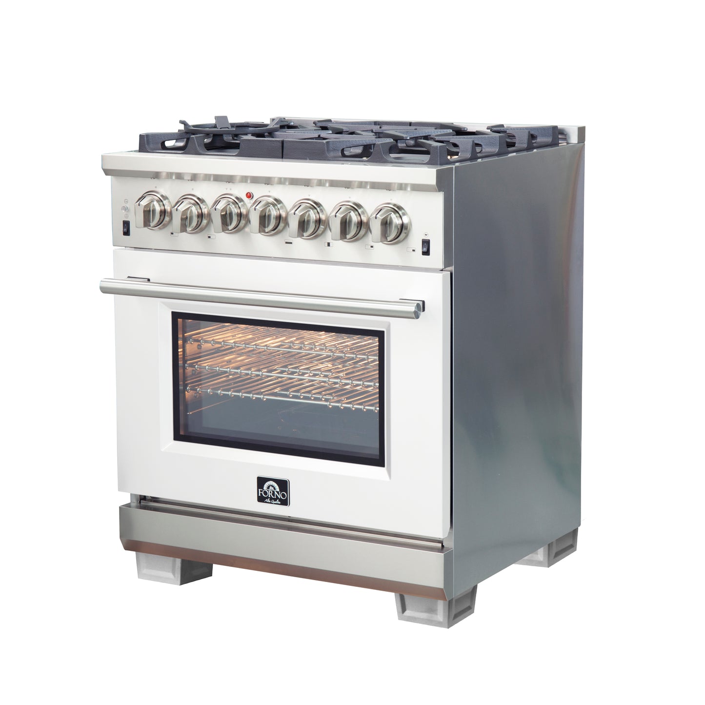 Forno Capriasca 30-Inch Freestanding Dual Fuel Range, 4 Burners, True Convection Oven, White Door