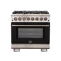 Forno Capriasca 36-Inch Freestanding Dual Fuel Range, 6 Burners, True Convection Oven, Black Door
