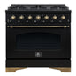Forno Antico 36-inch Dual Fuel Range, Black and Antique Brass, 6 Burners, 4.5 cu.ft. Convection Oven