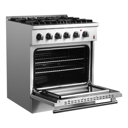 Forno Marco 30-Inch Dual Fuel Range, Stainless Steel, 4 Burners, 37,000 BTU, True Convection Oven, Energy Efficient