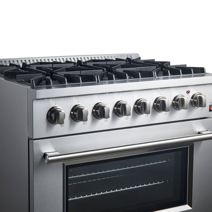 Forno Marco 36-Inch Dual Fuel Range, Stainless Steel, 6 Burners, 67,000 BTU, True Convection Oven, Energy Efficient