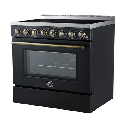 Forno Paolo 36 Inch Black Freestanding Electric Range, Stainless Steel, 5.44 cu.ft, True Convection Oven, Energy Efficient