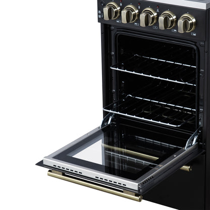 Forno Pallerano 20 Inch Freestanding Electric Range in Black with Antique Brass, Compact Design