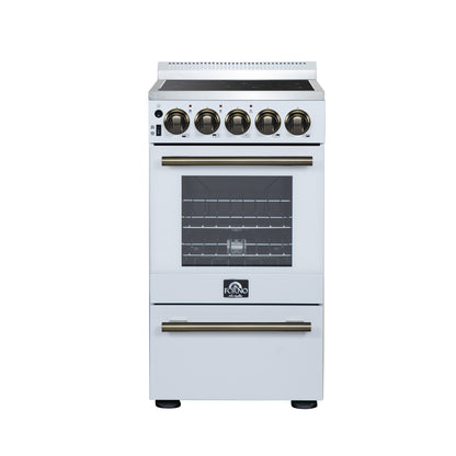 Forno Pallerano 20 Inch Freestanding Electric Range in White with Antique Brass, Compact Design