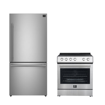 FORNO Premium 2-Piece Kitchen Bundle - Leonardo Espresso 30" Stainless Steel Range, 31" Stainless Steel Refrigerator - FBDL-003-01CA