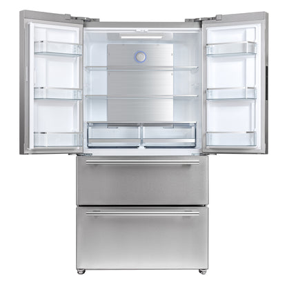 FORNO Premium 3-Piece Kitchen Bundle - 36" Gas Range, 36" French Door Refrigerator, 24" Built-In Dishwasher, Stainless Steel - FBDL-009-02CAUS