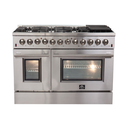 Forno Galiano 48-Inch Freestanding Dual Fuel Range, 8 Burners, Double Convection Ovens