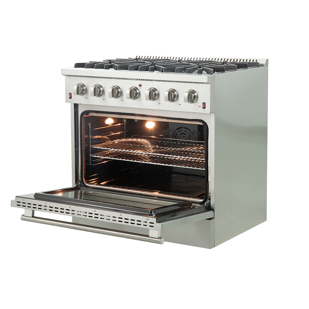 Forno Galiano 36-Inch Freestanding Gas Range, Stainless Steel, 6 Burners, Energy Efficient