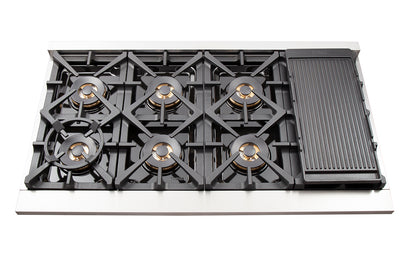 FORNO Capriasca 48-inch Gas Range Stainless Steel, 8 Brass Burners 160,000 BTU, 6.58 cu.ft. Double Oven, Blue Doors