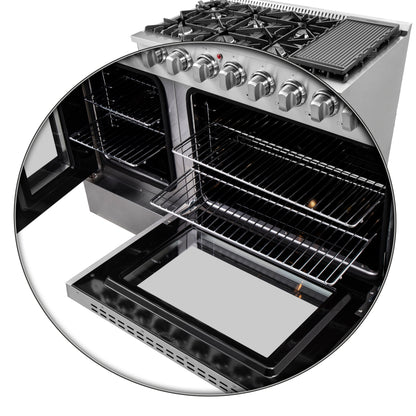 FORNO Galiano 48-Inch French Door Dual Fuel Range All Stainless Steel, 8 Sealed Burners, 107,000 BTU, Griddle, 6.58 cu.ft. Double Ovens