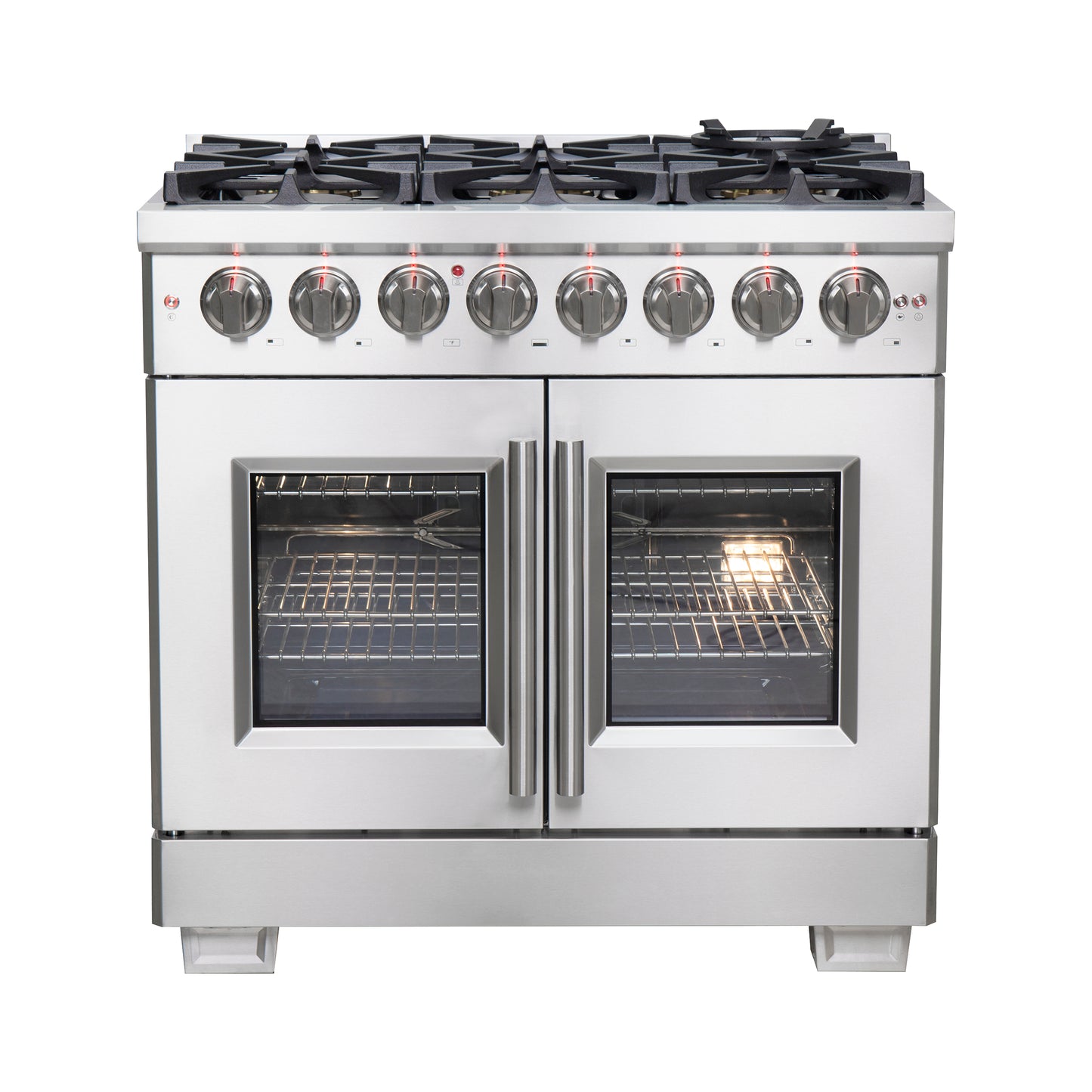 Forno Capriasca 36-Inch Freestanding French Door Dual Fuel Range, 6 Burners, True Convection Oven
