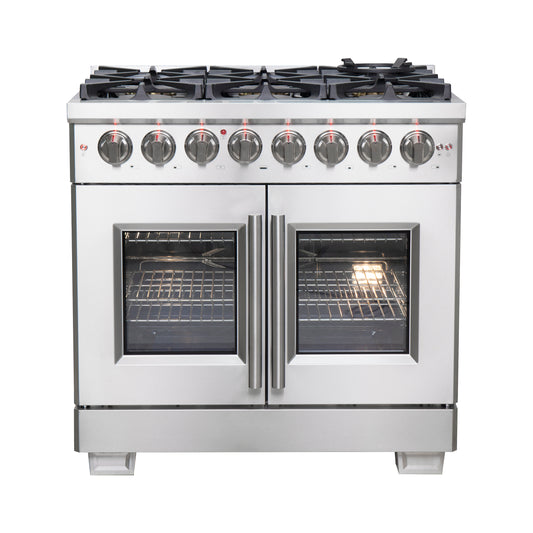 Forno Capriasca 36-Inch Freestanding French Door Dual Fuel Range, 6 Burners, True Convection Oven