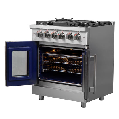 Forno Massimo 30-Inch Freestanding French Door Gas Range, 4 Burners, Convection Oven, Energy Efficient