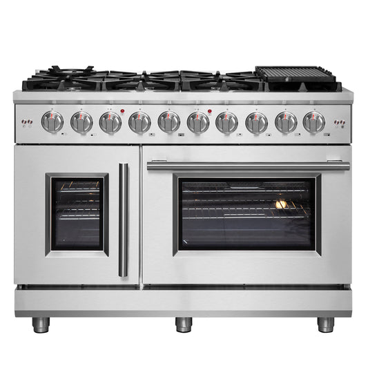 Forno Massimo 48-Inch Freestanding French Door Gas Range, 8 Burners, Convection Oven, Energy Efficient