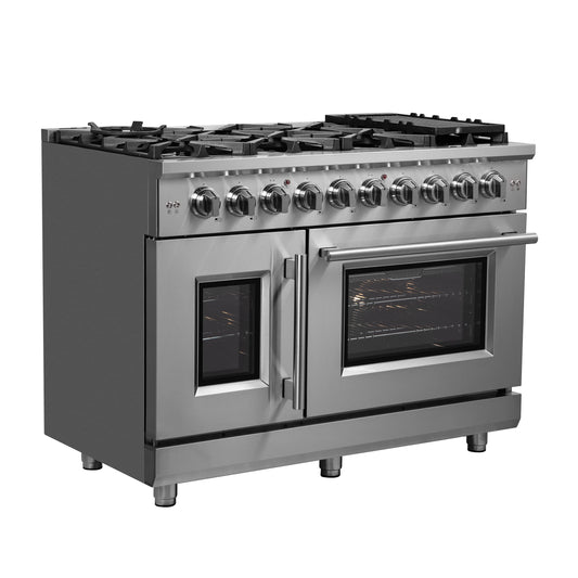 Forno Massimo 48-Inch Freestanding French Door Gas Range, 8 Burners, Convection Oven, Energy Efficient
