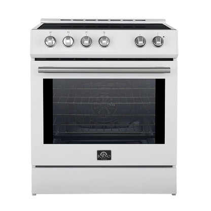 Forno Leonardo Espresso 30-Inch Slide-In White Induction Range, Convection Oven, 5 Cooking Zones, Touch Control Panel