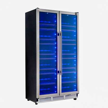 Forno Vernazza 40-Inch Side-by-Side Dual Zone Wine Cellar, 25.07 cu.ft Capacity, Stainless Steel, Temperature Control, UV-Protected Glass Door, Wooden Shelves