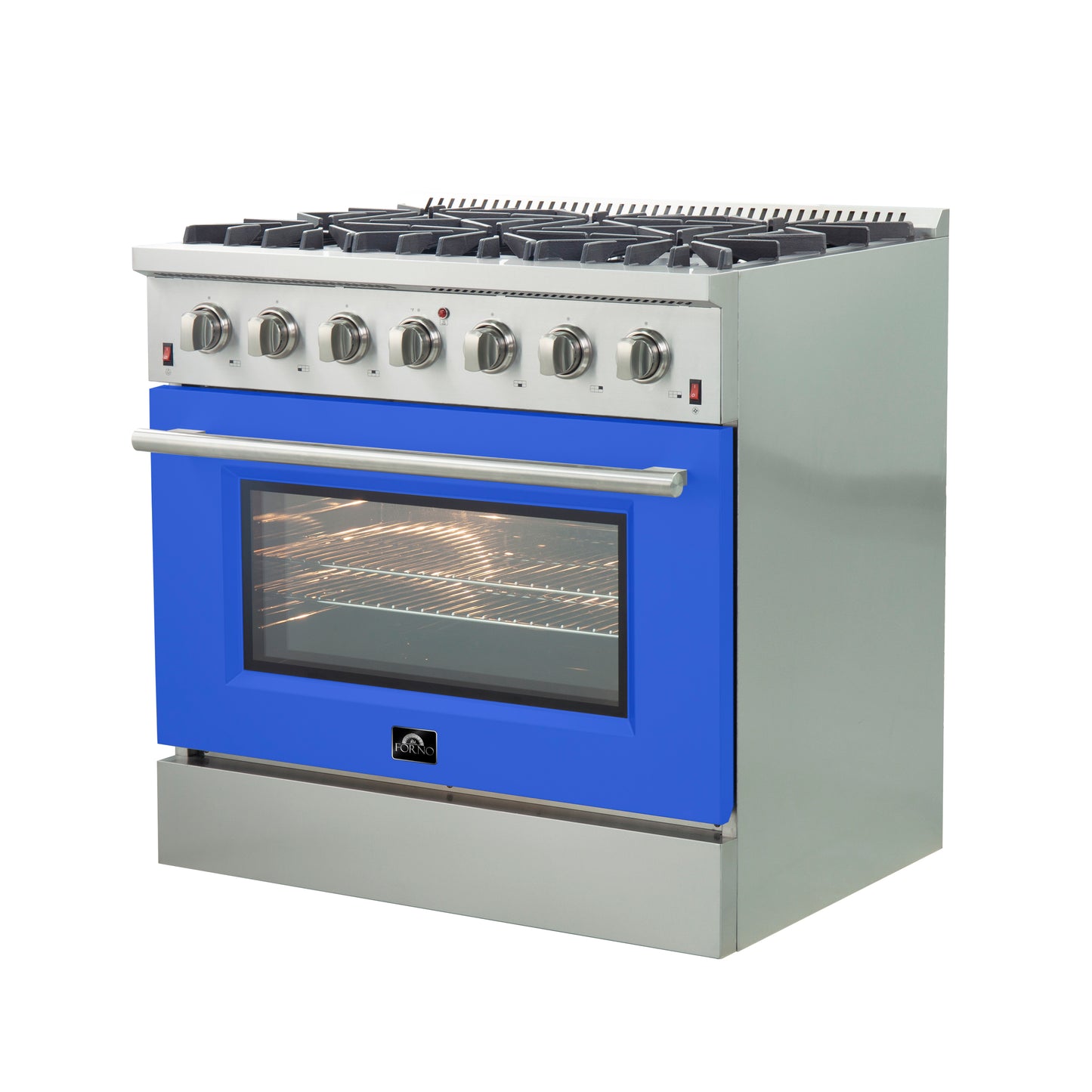 Forno Galiano 36-Inch Freestanding Gas Range, Stainless Steel, 6 Burners, Energy Efficient, Blue Door