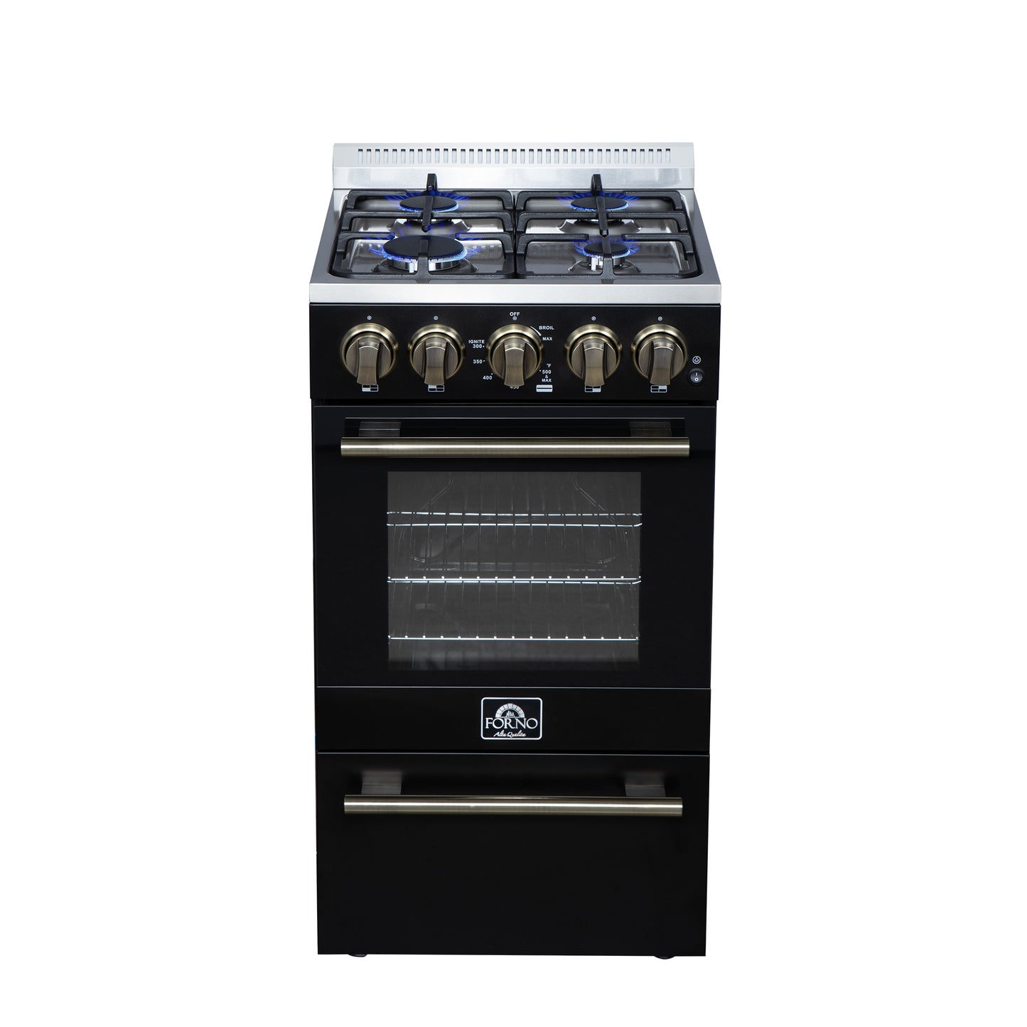 Forno Lamazze 20 Inch Freestanding Gas Range in Black, Compact Design