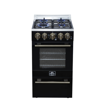 Forno Lamazze 20 Inch Freestanding Gas Range in Black, Compact Design