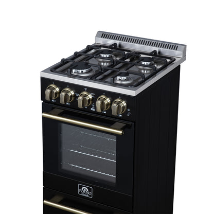 Forno Lamazze 20 Inch Freestanding Gas Range in Black, Compact Design