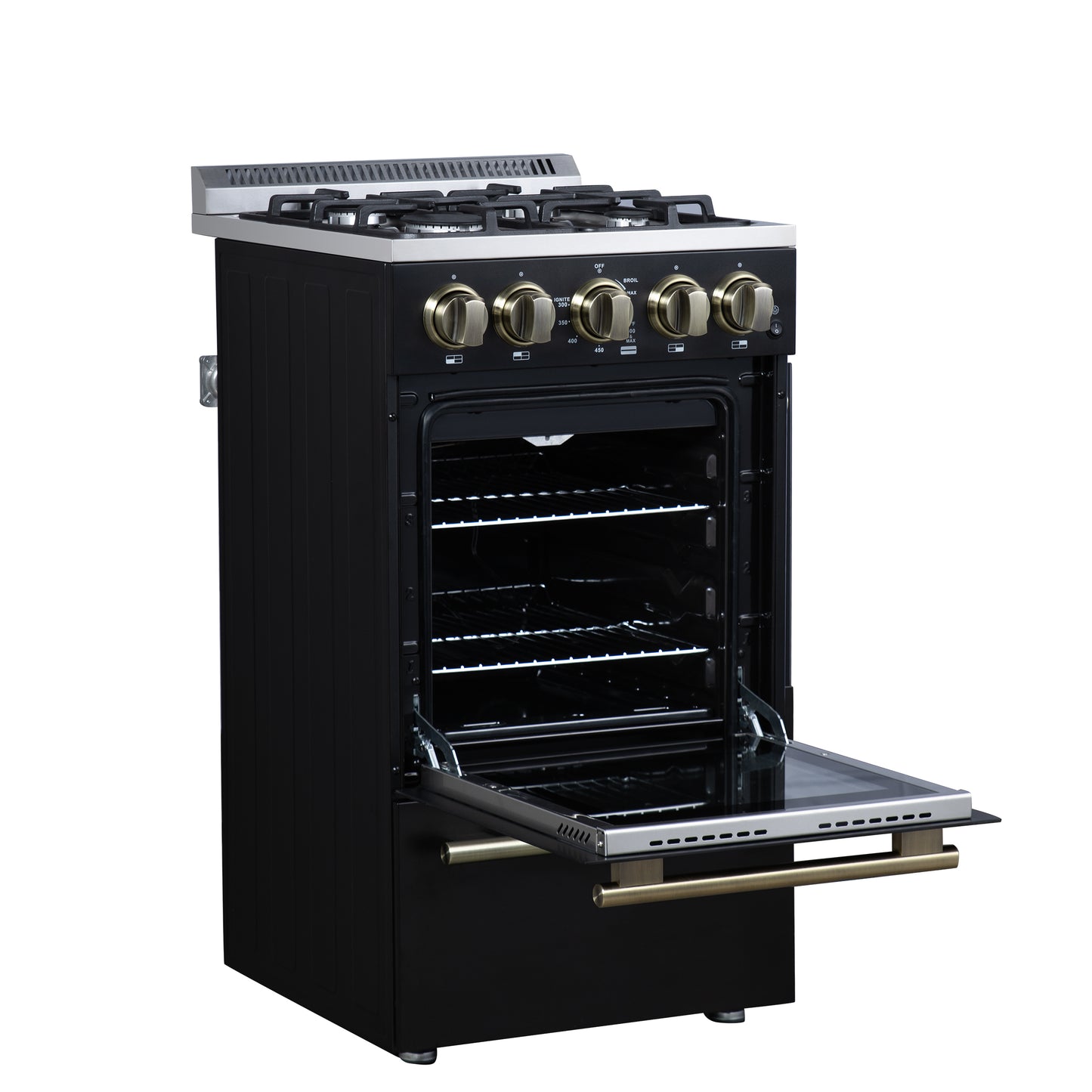 Forno Lamazze 20 Inch Freestanding Gas Range in Black, Compact Design