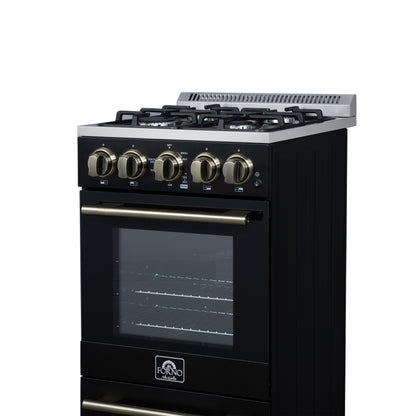 Forno Lamazze 20 Inch Freestanding Gas Range in Black, Compact Design