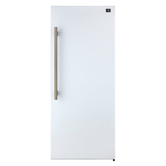 Forno Maderno 28-Inch Convertible Freezer/Refrigerator in White with Antique Brass Handle, 13.6 cu.ft. Right Swing