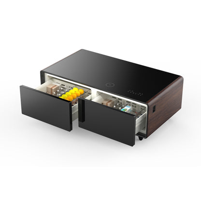 Forno Evoluto Tavolo 51-Inch Smart Coffee Table with Wood-Accent Sides – Dual Cooling Zones, Wireless Charging Pad & Built-In Bluetooth Speakers