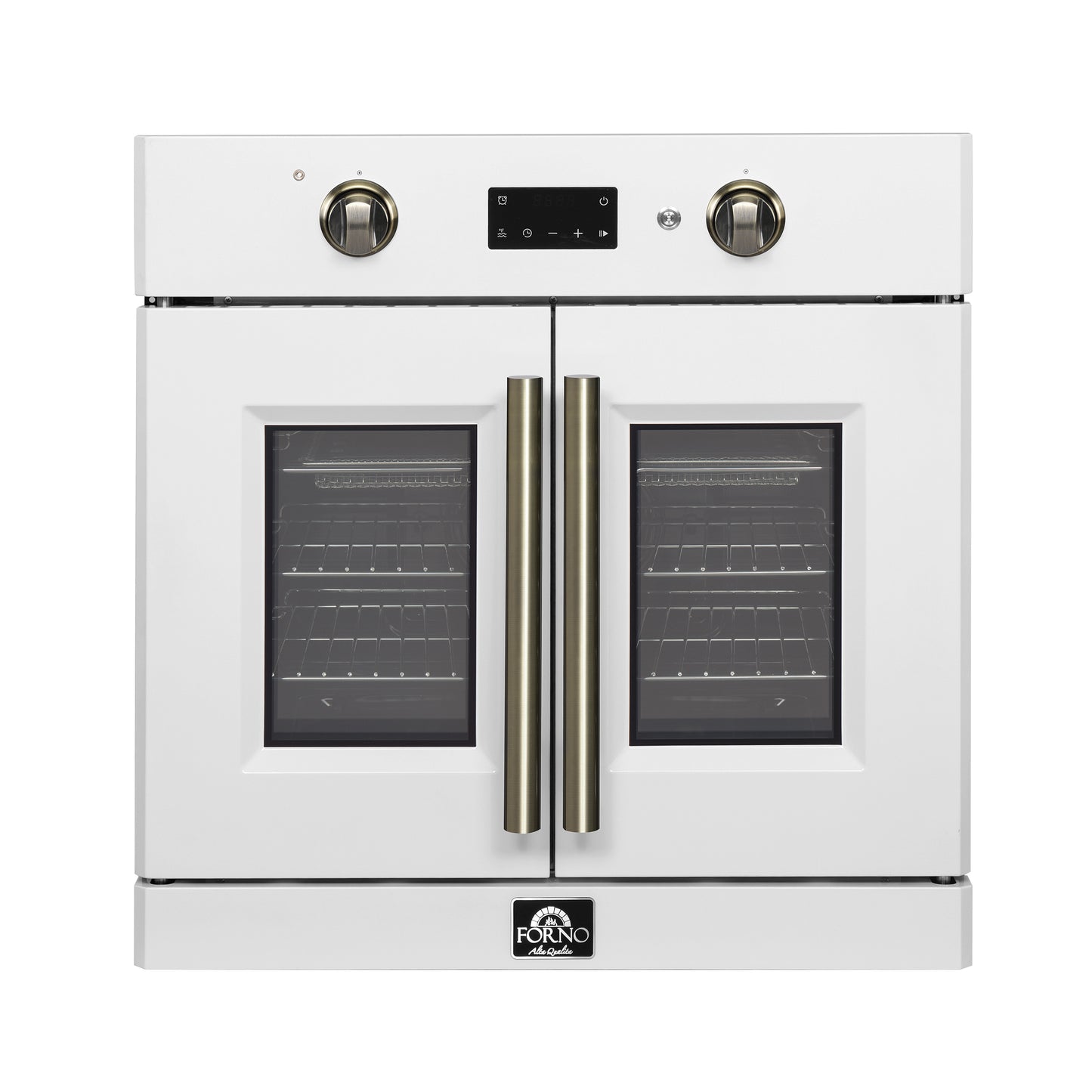 Forno Asti 30-Inch French Door Electric Wall Oven in White & Antique Brass, 3.68 cu. ft. True Convection, 3,600W, Air Fry, Sous Vide, Self-Clean