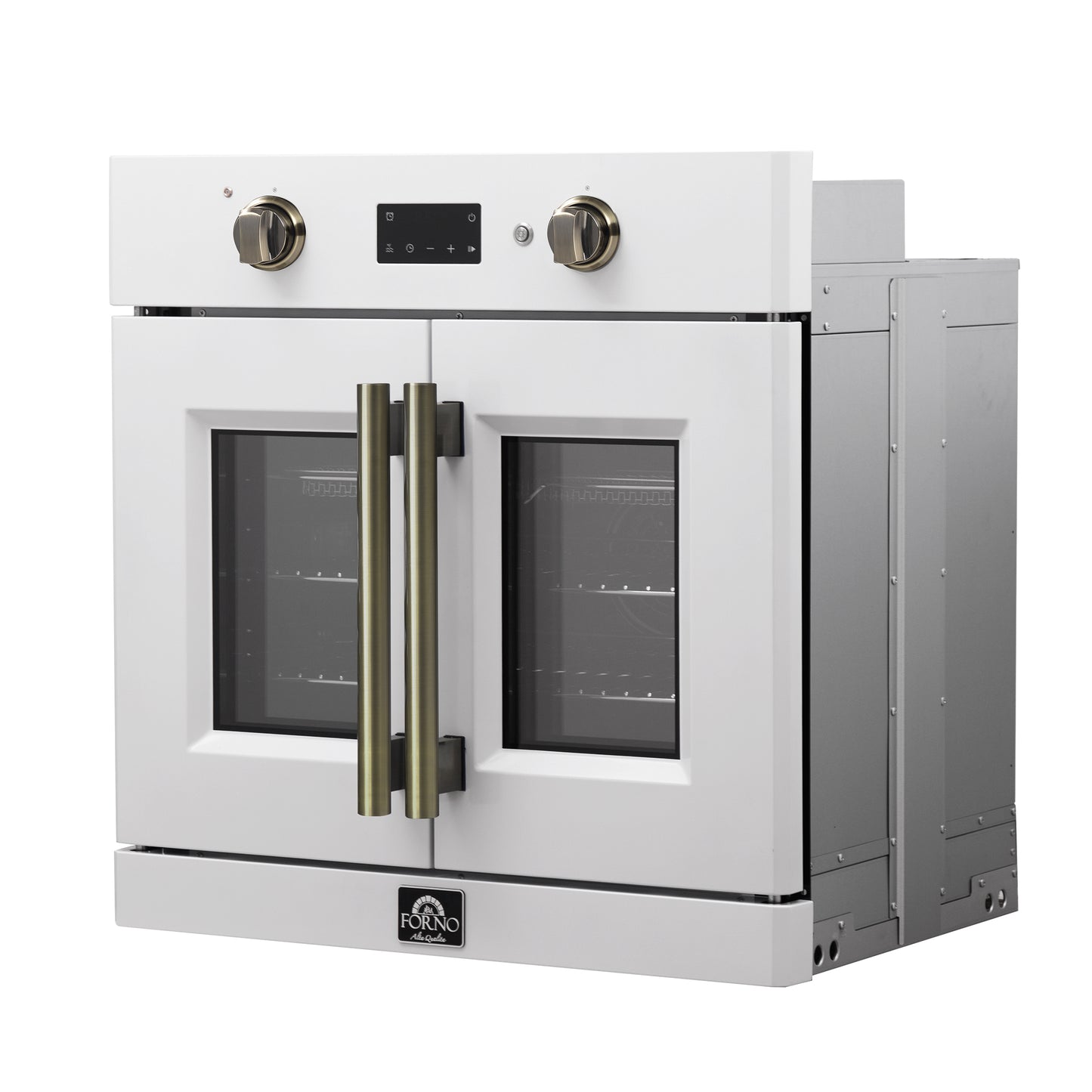 Forno Asti 30-Inch French Door Electric Wall Oven in White & Antique Brass, 3.68 cu. ft. True Convection, 3,600W, Air Fry, Sous Vide, Self-Clean