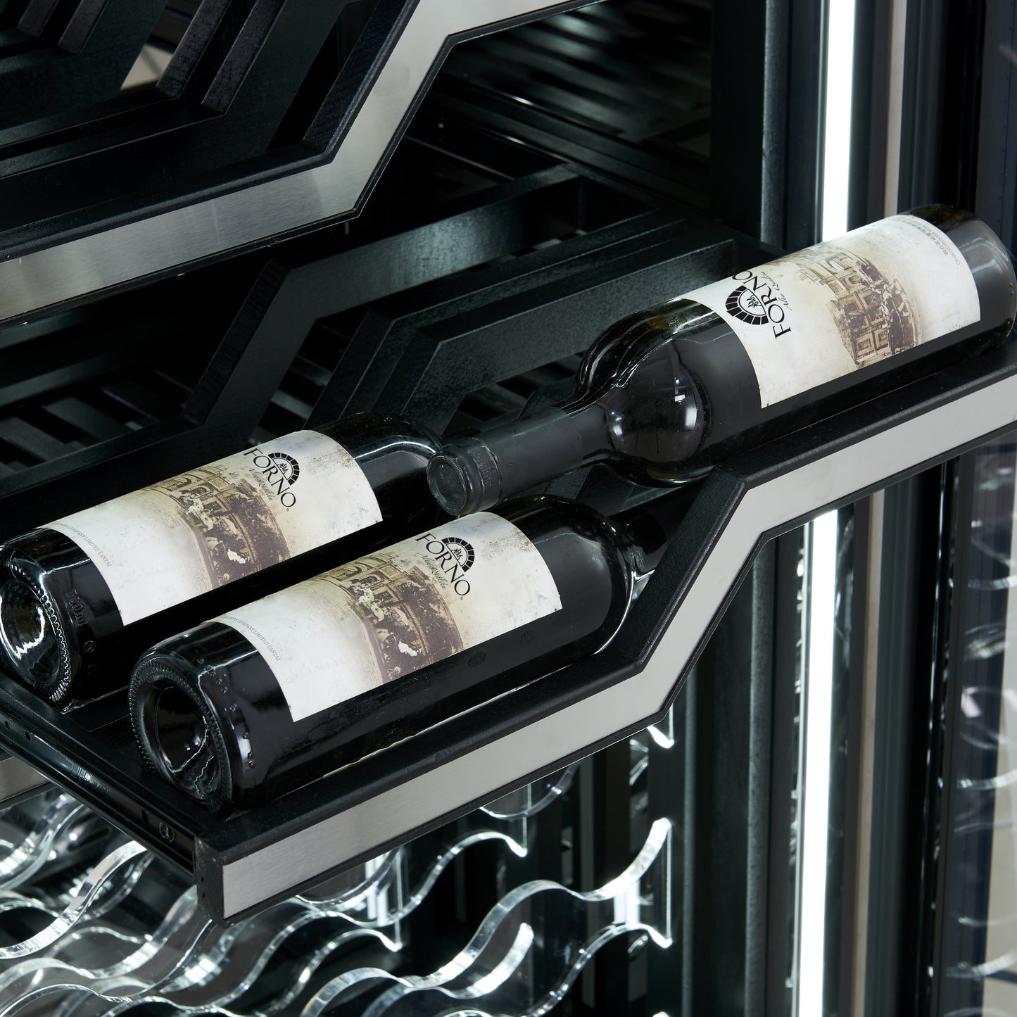 FORNO Abruzzo 48-Inch Dual Zone Wine Cellar, 102 Bottles, 24 cu. ft., Clear Acrylic Holders & Stainless Trim Shelves